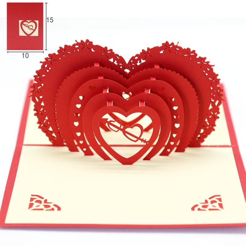 

Heart-to-Heart 3D Pop-up Card, Qixi Festival Valentine s Day Love Confession, Handmade Hollow Paper Carving 10x15 cm красный