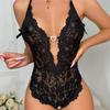 Lace perspective hollow V-neck cute pajamas sexy loungewear pure desire wind one-piece split-ended erotic underwear