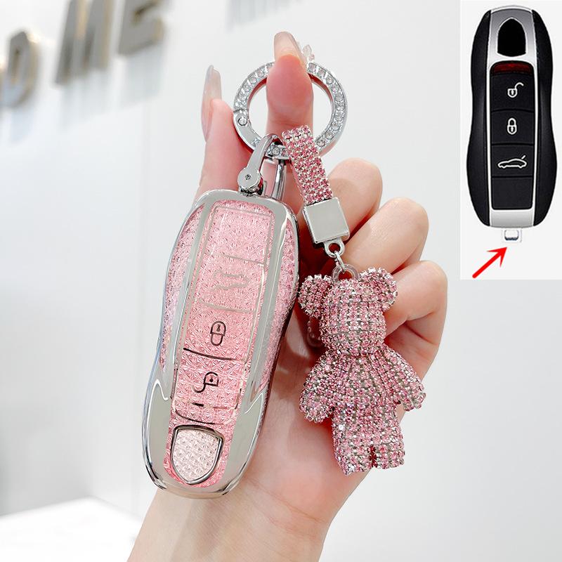 TPU Car Remote Key Cover Case Holder shell Chain Protector Fob For Porsche Taycan Panamera Macan Cayenne Hybird 718 911 Boxster