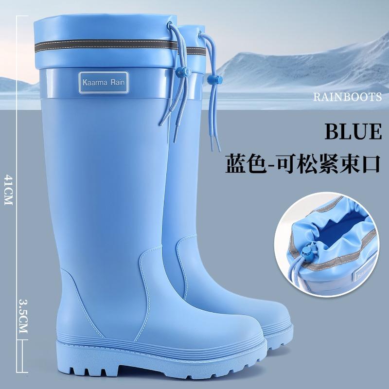 Extra High Rain Shoes Women's Water Shoes Fashion Wear Waterproof and Velvet Warm Adult Rainforest Hiking Non-slip Rubber Rain Boots