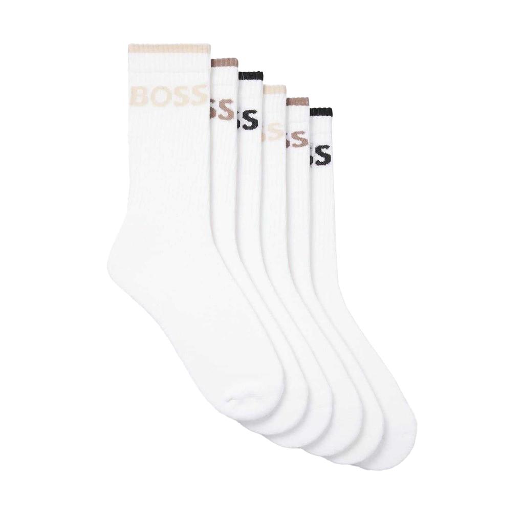 BOSS Mens Lettering Cotton Blend Crew Socks (Pack of 6)