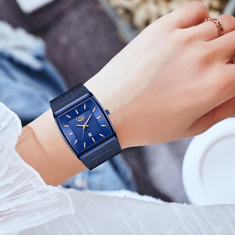 LIGE TOP Damenuhr Elegante Mode Kalenderuhr Damen Wasserdicht Luxus Damen Quarz Armbanduhr Relogio Feminino
