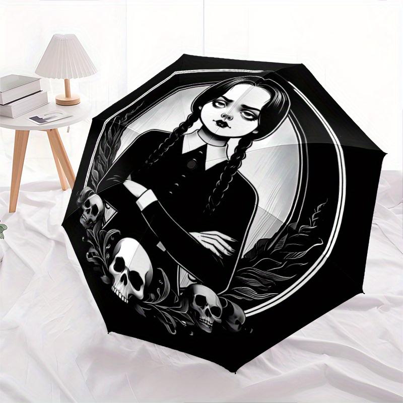 Poster Wednesday Addams Automatic Opening and Closing Umbrella - Lightweight 3-Fold Design, Suitable for Fans, Travel, Daily Use - Official