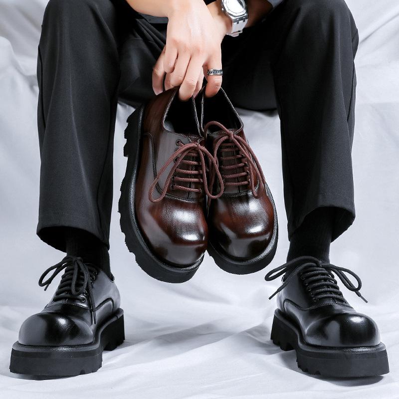 2024 new leather shoes men's Korean version trend versatile breathable shoes British style thick-soled formal men's shoes 6123-R