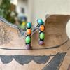 Ethnic Oval Pink Orange Green Stone Earrings Vintage Silver Color Metal Personality Dangle Earrings for Women Jewelry