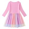 Kinderkleid im koreanischen Stil: Kurzarm Sommer oder Langarm Frühling/Herbst, Sterne Regenbogen Pailletten, Netz Falten Prinzessinnen Design.