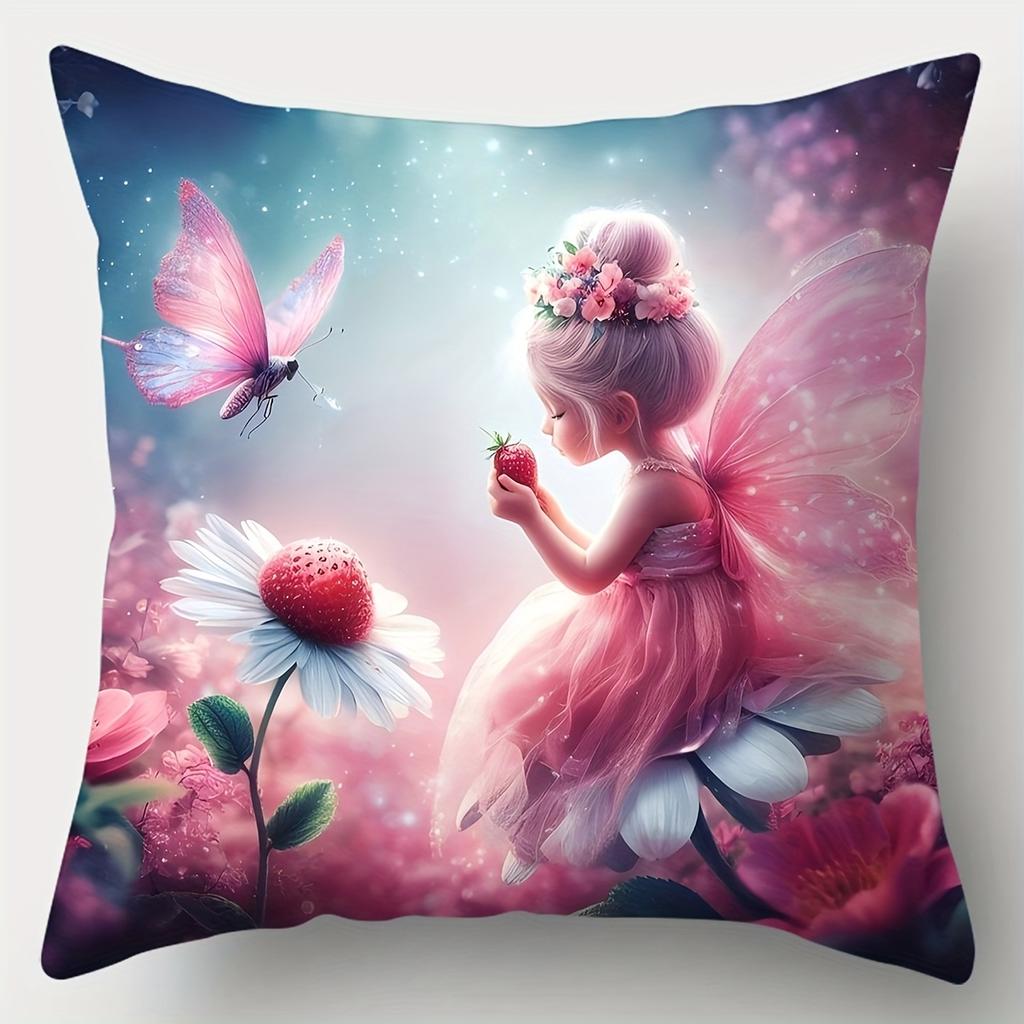 Jednostranně potištěný povlak na polštář Dream Flower Fairy, Pohovka Obývací pokoj Pohádkový povlak na polštář, Ložnice Noční povlak na polštář
