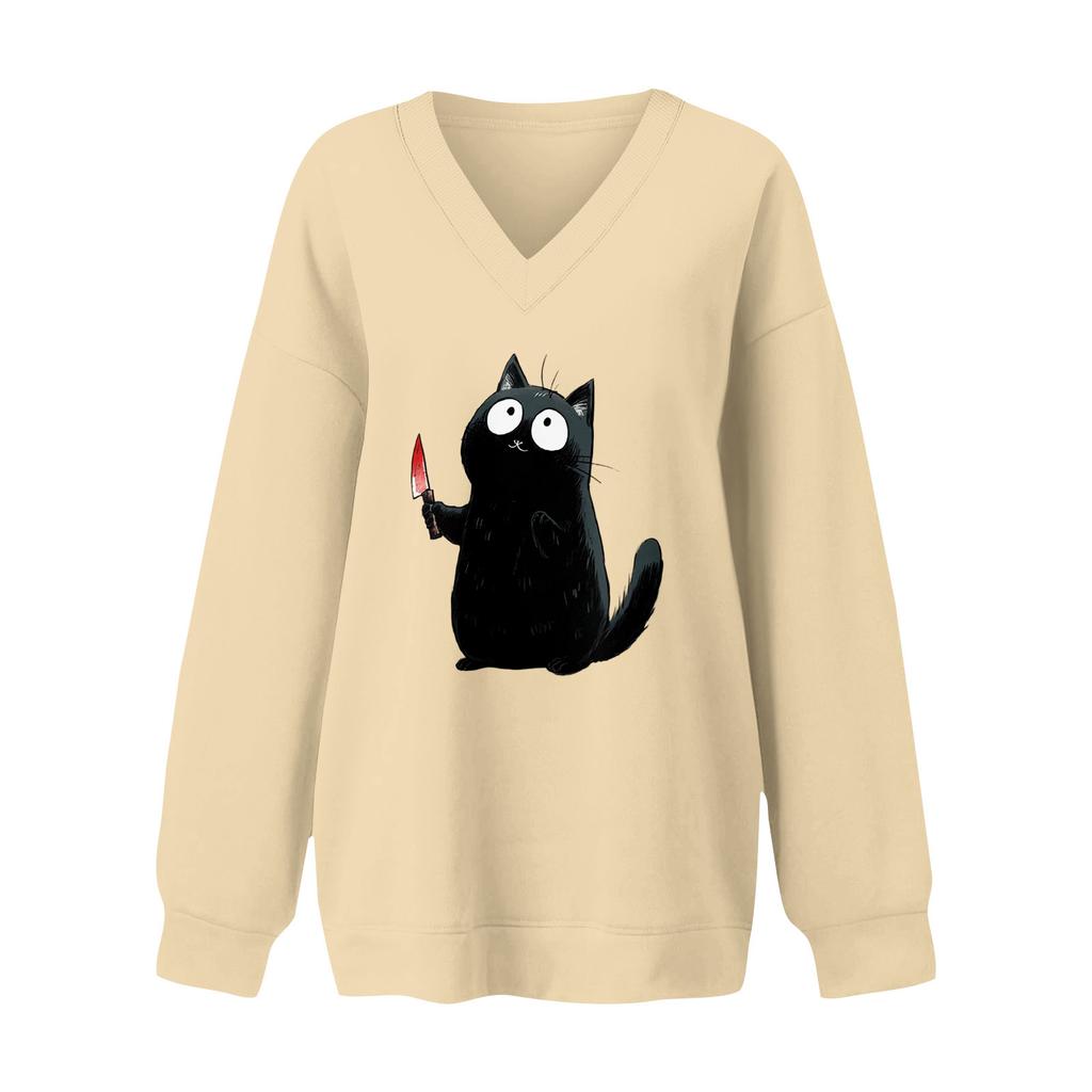 Women's V-neck Dropped Shoulder Halloween Print Sports Sweatshirt Top