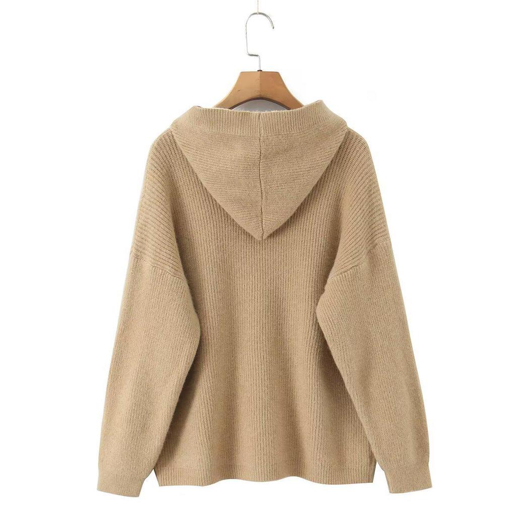 French Chic Women's Hooded Cardigan Sweater - Thick & Warm Autumn/Winter Outerwear
