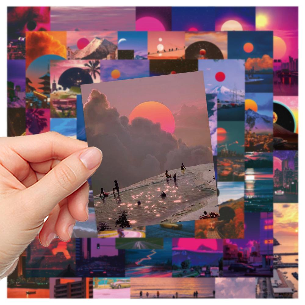 50Pcs Sunset Landscape Stickers Aesthetic Art Waterproof Graffiti Decals Luggage Laptop Phone Skateboard Guitar Sticker