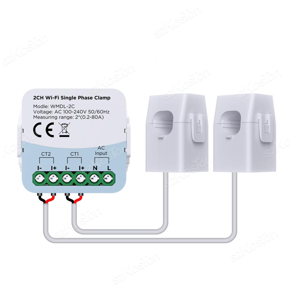 Tuya Wifi Electric Consumption Meter Bidirection 2 Channel Power Meter with Current Transformer Clamp 80A 110V/240V Wattmeter