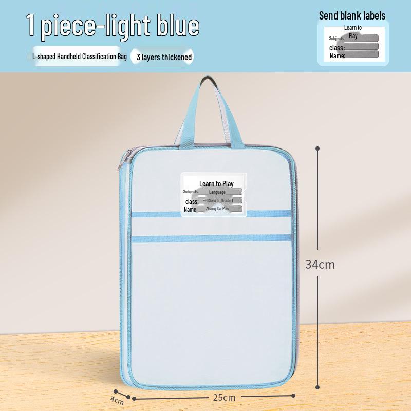 L-shaped Transparent Zippered Mesh File Bag - Student Handheld Book Bag for Exams