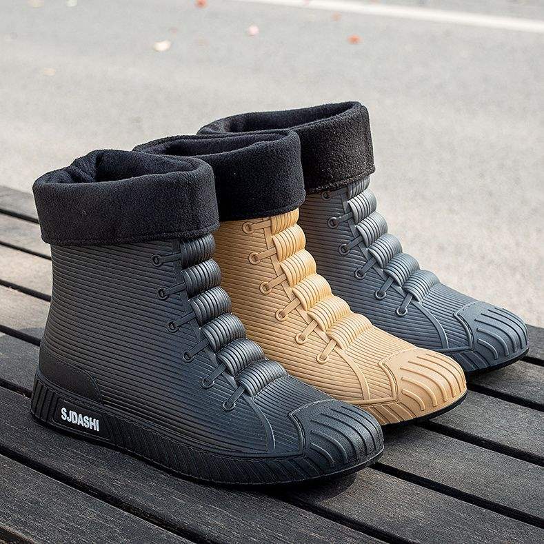 New men's rain shoes short tube non-slip waterproof kitchen platform water boots car wash fishing wear-resistant rubber shoes velvet warm