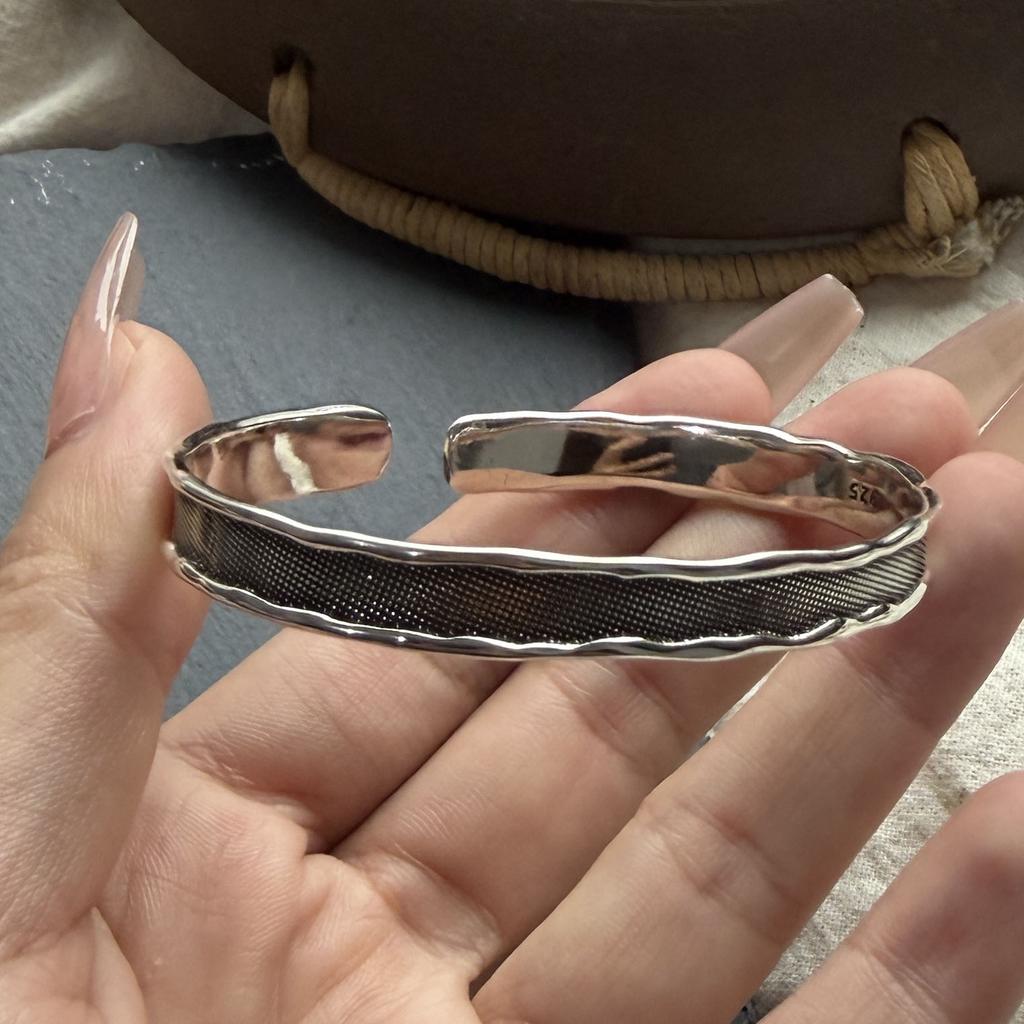Xiaomi 100% Solid 925 Sterling Silver Metal Bracelet for Women Men Vintage Black Stone Letters Handmade Simple Birthday Gift