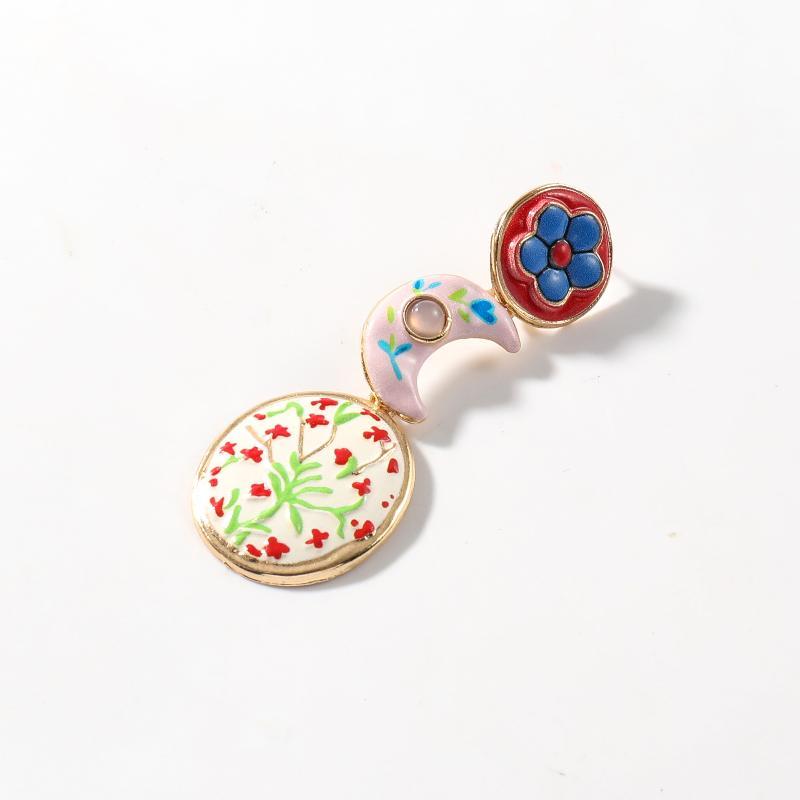 Exaggerated Asymmetric Enamel Drop Earrings Hand Painted Floral Multi-Layered Earrings Gifts For Women Daily Party Wear