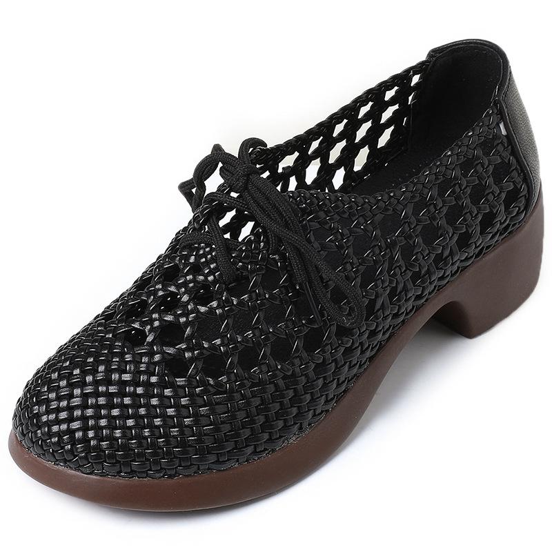 

Модная GKTINOO Натуральная кожа Плетеные Толстые каблуки Женская обувь 2025 Лето Новые На шнуровке Мягкая подошва Повседневные Полые Дышащие Сандалии 12