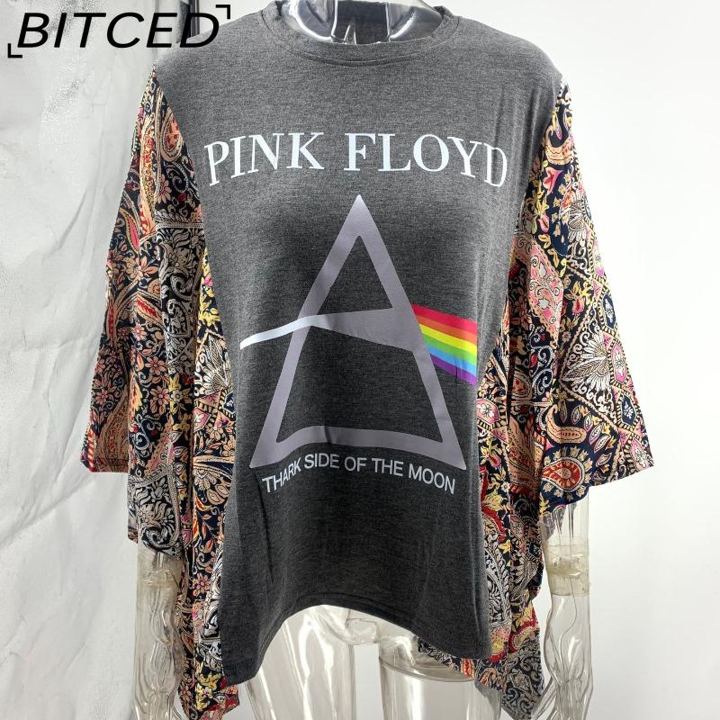 BITCED Women's Printed O-Neck Loose-Fit Casual Top