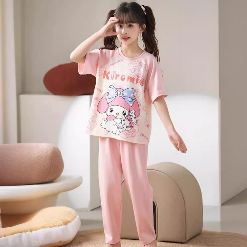 Girls Cotton Pajama Set Lightweight Short Sleeve Long Pants 3-Piece Sleepwear Kids Ages 8
