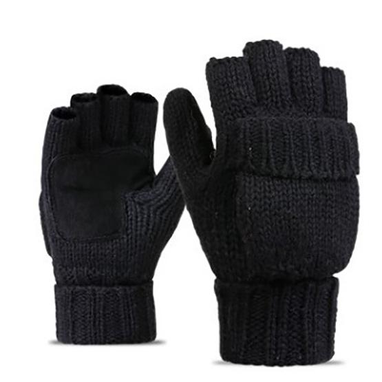 WTEMPO 1 Paar Wollstrickhandschuhe Herren Winter Wolle und Fleece Verdickte Halbfinger-Klapphandschuhe Paar Koreanisch Radfahren Wandern Reiten Warme Handschuhe