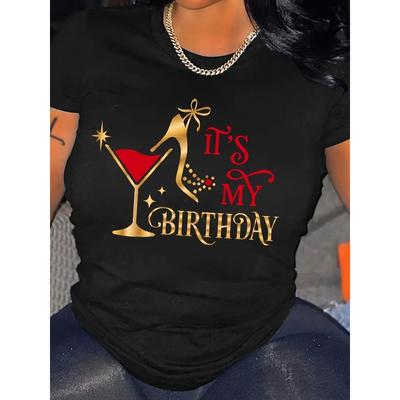 Plus Size Casual T-shirt, Women's Plus Slogan & Graphic Print Short Sleeve Round Neck T-shirt