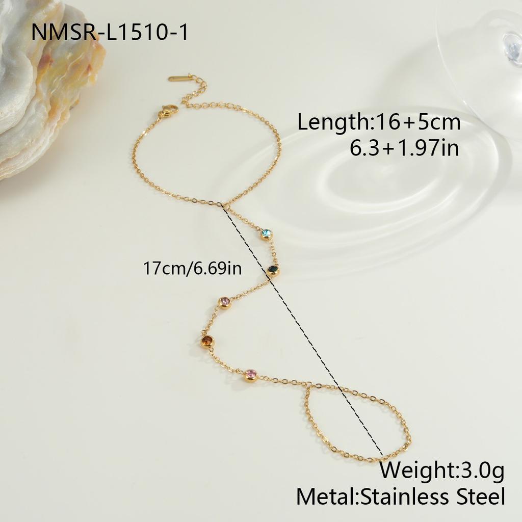 Fine Women Zircon Hand Chain Finger Body Jewelry 18K Gold Plated Stainless Steel Bracelets With Chain Ring