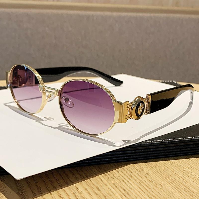 Elliptical Metal Sunglasses For Men And Women With Uv400 Protection For Fashion Sun Protection