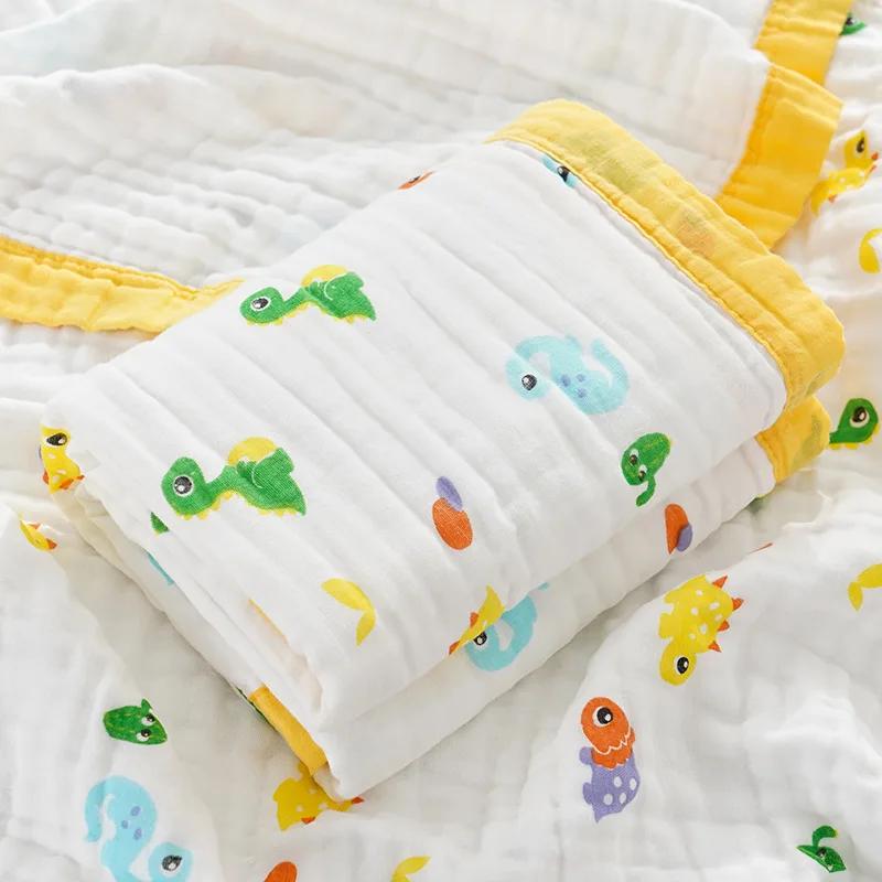 Cartoon Baby Blankets Summer Newborn 6 Layers Thicken Soft Cotton Muslin Swaddle Wrap Stuff Infant Boys Girls Blanket 110*110CM