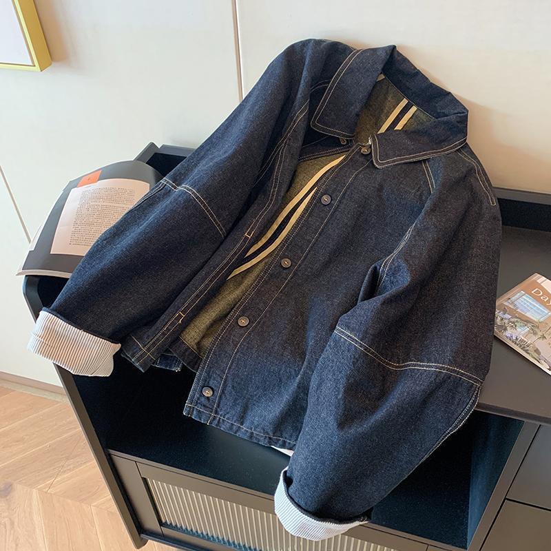 Women's Retro Contrast Stitch Denim Jacket - Autumn/Winter 2025 Slimming Casual Style