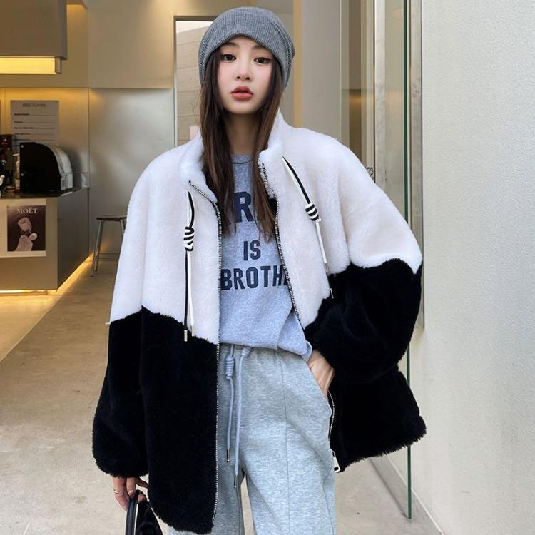 Luxury Lamb Fur Coat Women Shearling Jacket Winter Warm Mid Length Outerwear Fashion