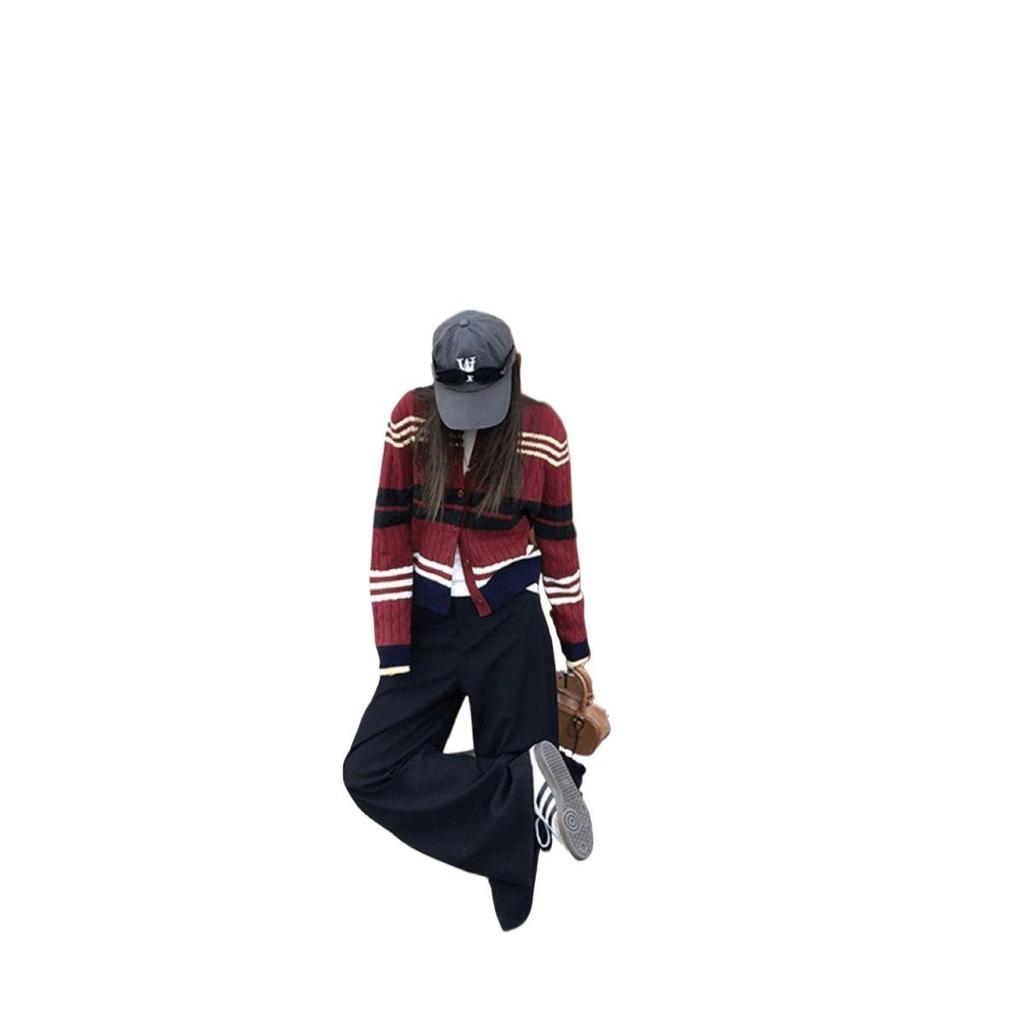 Korean Style Retro Striped Cardigan Sweater - Color Block Spring Jacket 2025