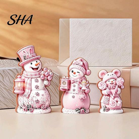 Indoor Winter Decorations 3PCS Christmas Snowman Wooden Ornaments, Decorative Cute Festive Figures, Rustic Holiday Ornaments High-definition Printing