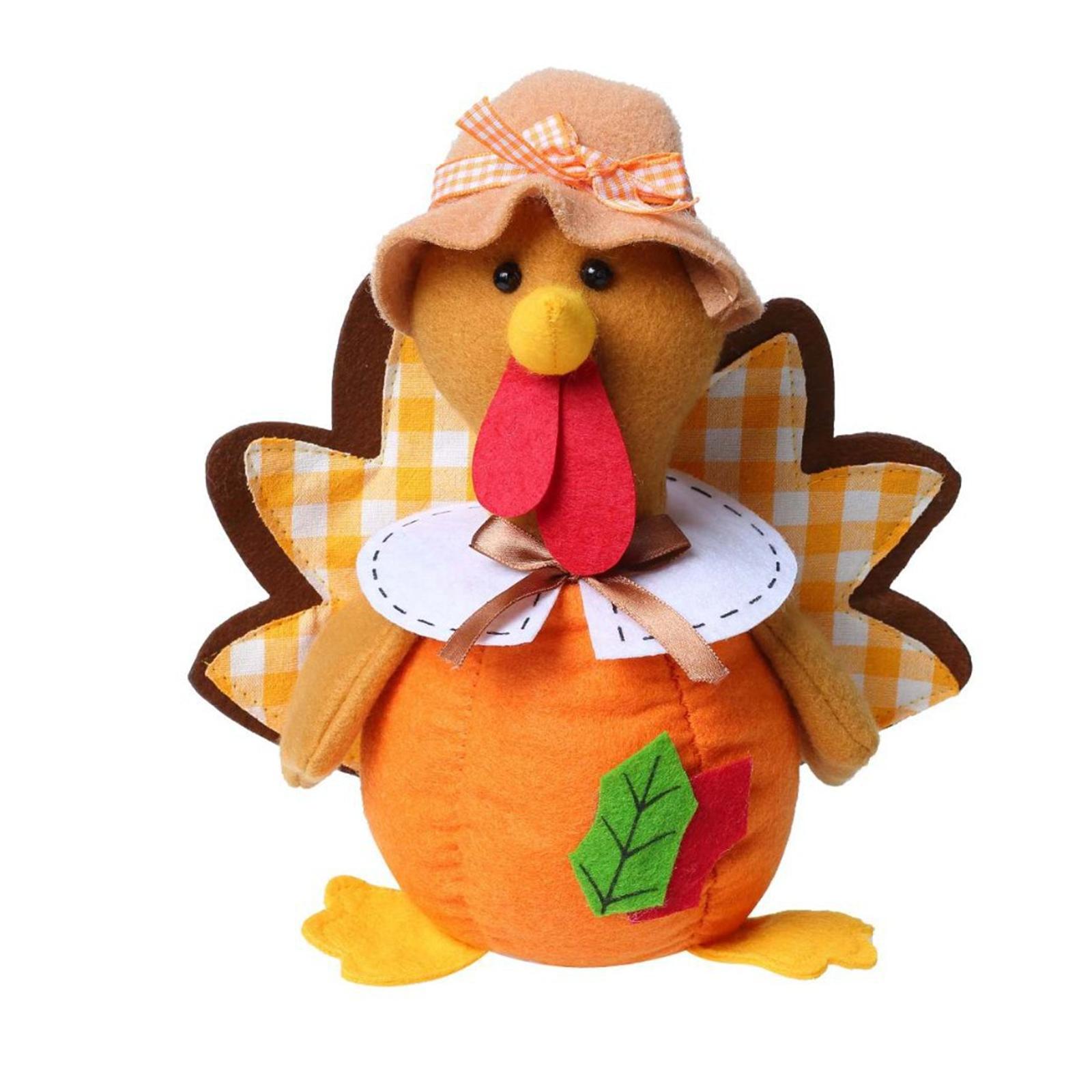 

Cute Thanksgiving Day Decor Turkey Plush Ornaments Handmade Gobbler Gifts Fall Stuffed Turkey Doll Indoor Tabletop Decorations One Size