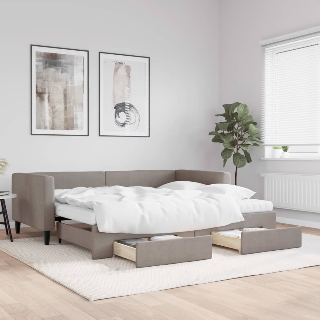 Pull Out Daybed with Drawers Taupe 90x200 Cm Fabric