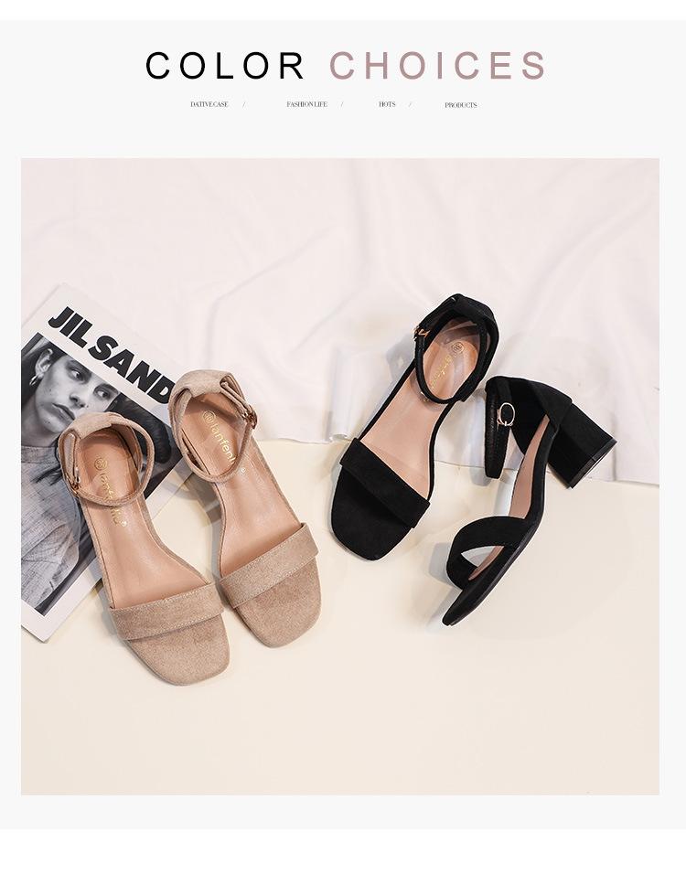 2026 New Summer One Word Buckled Open toed Low heeled Sandals for Women Suede High Heels