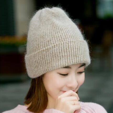 Autumn and winter new angora rabbit fur knitted hat crimped wool hat women's thickened pullover warm hat