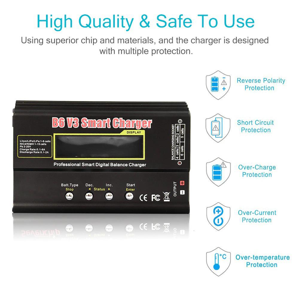 80W 6A B6 V3 Smart Battery Balance Charger Discharger For RC LiPo LiFe NiMH NiCd
