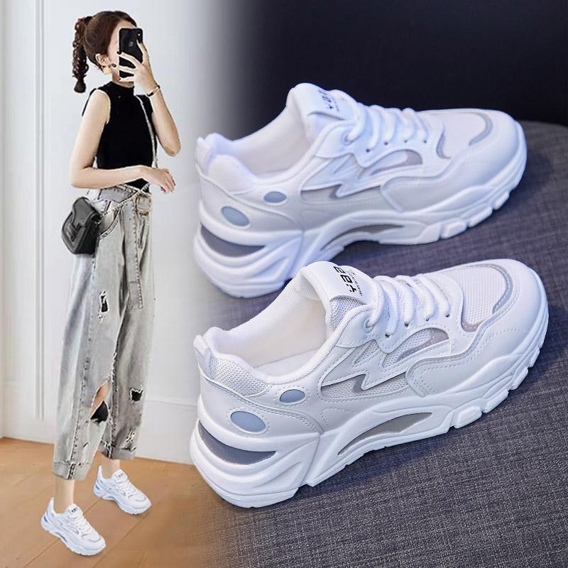 Fashion Casual Sporty Shoes Womens Spring Summer 2025 Fashionable Versatile Thick Sole Increased Height Lightweight Breathable White