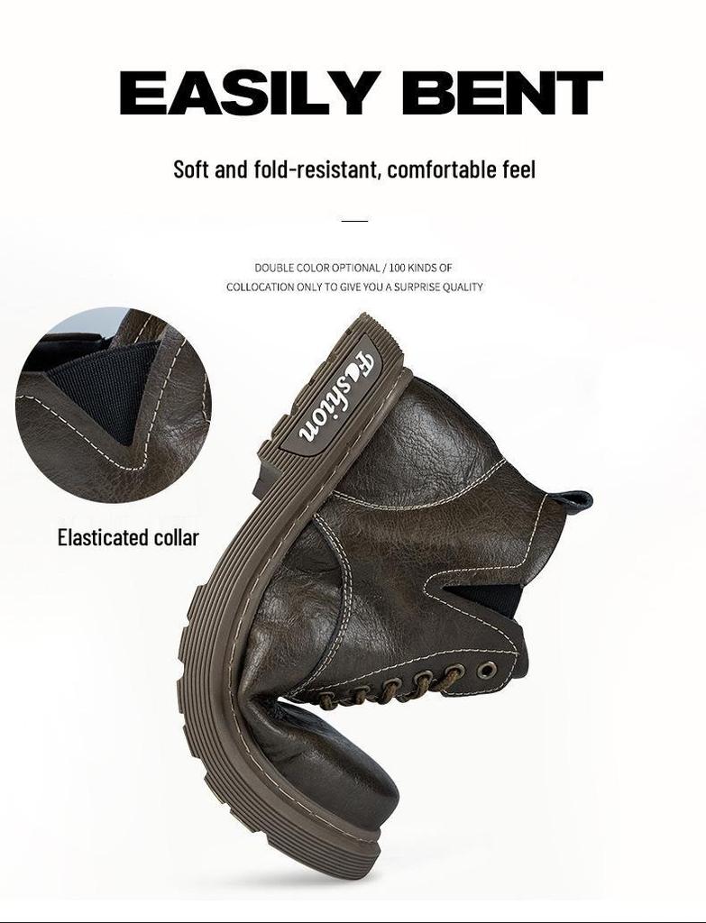 Men's Plus Size High-Top Chelsea Martin Boots - Lace-up Leather Work Boots for Outdoors and Casual Wear.