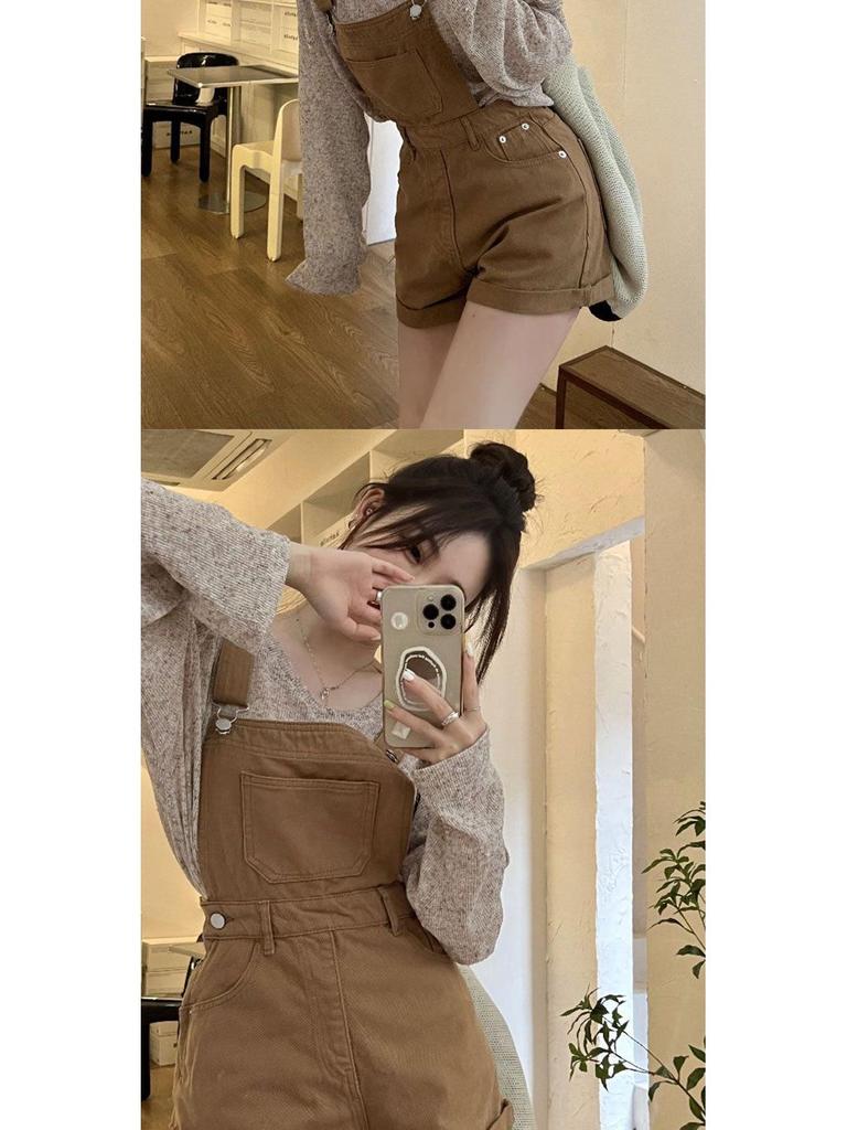 Women's Plus Size Slim-Fit Denim Overall Shorts - Stylish Summer A-line One-Piece for Petite Figures