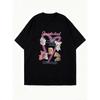 Oversized T Shirt Black Sinsoliedad Text And Cute Animal Characters Print Casual Streetwear For Women