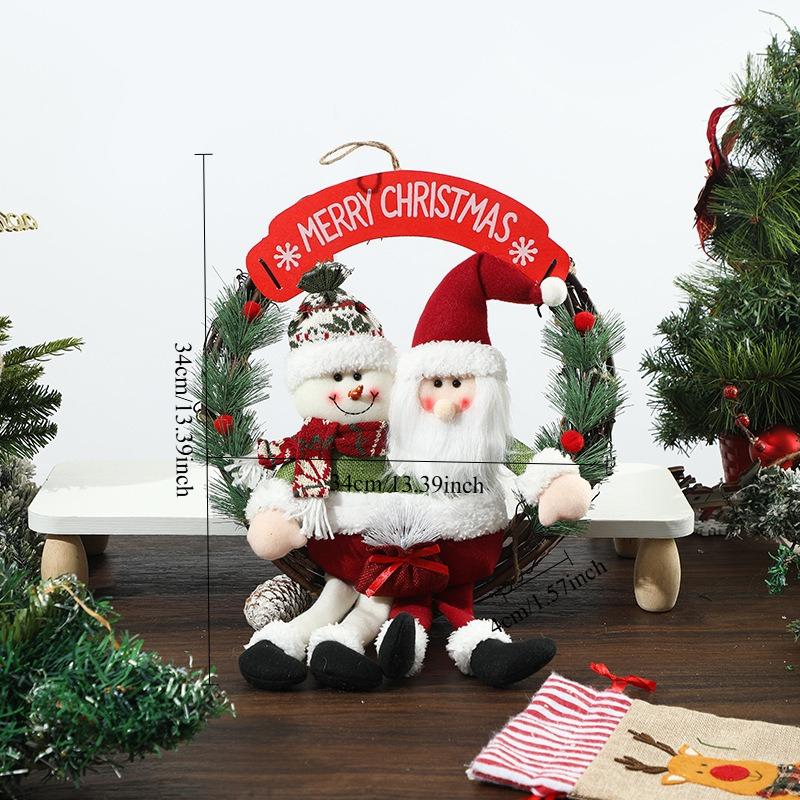 

1 шт. Тканевый рождественский венок-гирлянда с Сантой и снеговиком, подвеска на дверь/стену, ротанговое украшение для праздничного декора