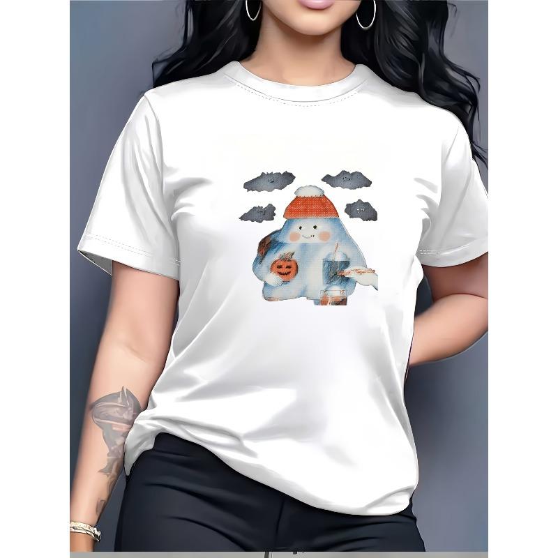 Halloween Fun Ghost Pumpkin 100% 180g T-Shirt Casual Ladies T-Shirt Party Costume Gift S белый