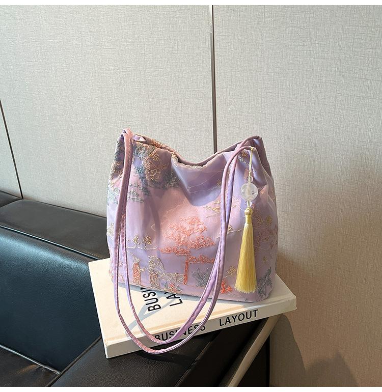New Chinese style national style messenger bag women's 2025 new trendy casual fashion shoulder bag cloth bag popular bucket bag