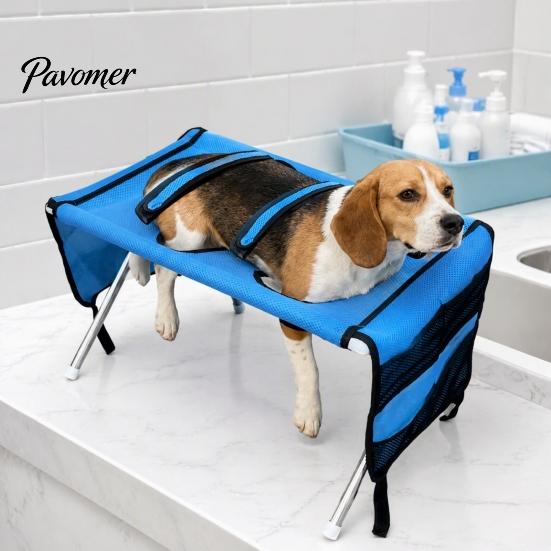 Foldable Dog Shower Helper Pet Grooming Hammock with Stand, Bathing Hammock, Bath Holder for Restraint Net Small & Medium Pets, Adjustable Tool