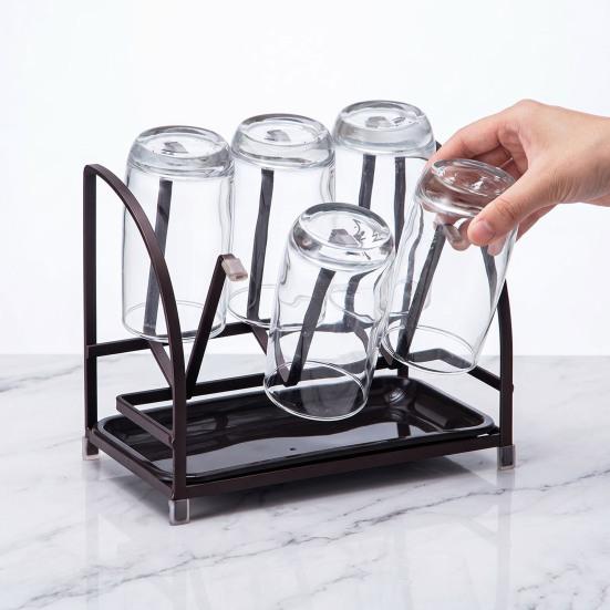 Yousheng Cup Bottle Drying Rack with Removable Drip Tray Iron Storage Rack for Mugs Whiskey Glasses And Cups Anti-Rust Scratch-Resistant Kitchen
