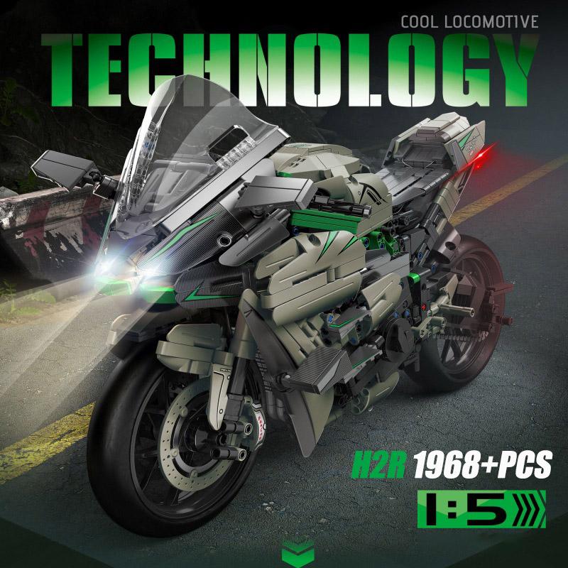Technical Expert Racing Car Motorcycle Building Blocks Motorbike with Light Bricks Toys for Kids Gifts