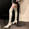 New European and American women's over-the-knee boots, black high-heeled round-headed thick-heeled autumn and winter women's leather boots, 