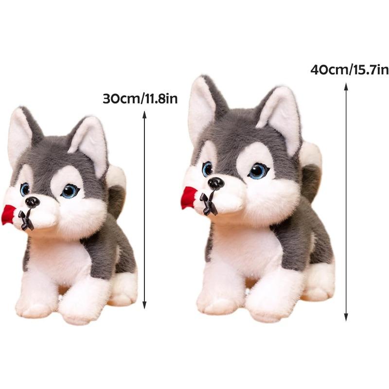 Husky Dog Plush Toy,Husky Puppy Doll,Cotton Husky Stuffed Animal Doll with Flower,Soft Cuddly Plush Hugging Pillow for Kid Gift Valentine's Day Gift