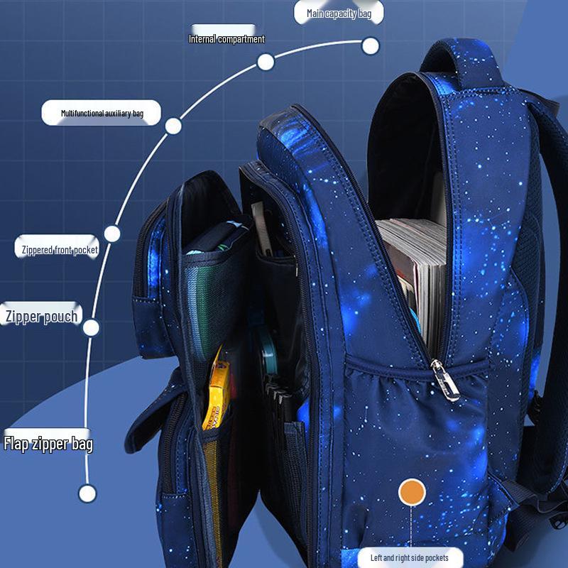 Starry Sky Children’s Dirt-Resistant School Backpack for Boys, Grades 1-6