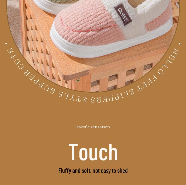 Thick-Soled Men's and Women's Fuzzy Indoor-Outdoor Slippers Warm Cotton Velvet Heeled Footwear